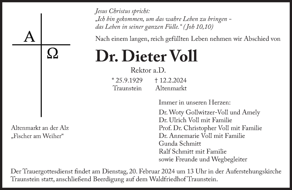  Traueranzeige für Dieter Voll vom 16.02.2024 aus Süddeutsche Zeitung