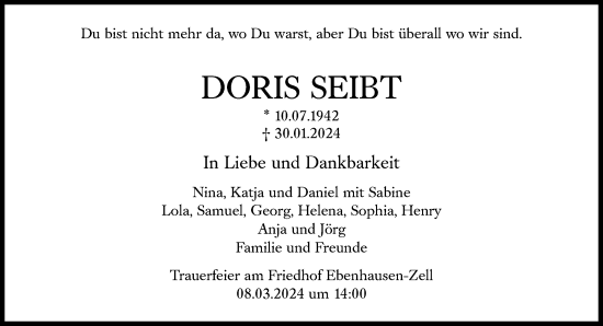 Traueranzeige von Doris Seibt von Süddeutsche Zeitung
