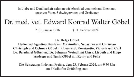 Traueranzeige von Edward Konrad Walter Göbel von Süddeutsche Zeitung