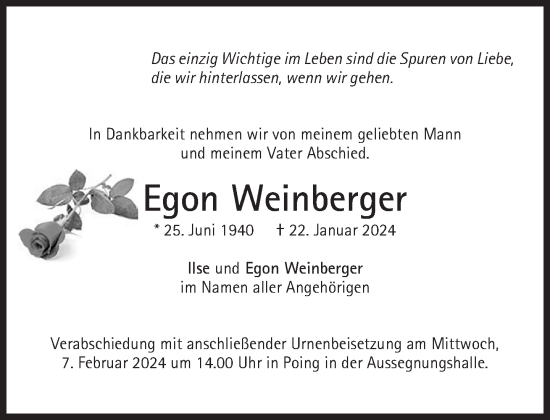 Traueranzeige von Egon Weinberger von Süddeutsche Zeitung