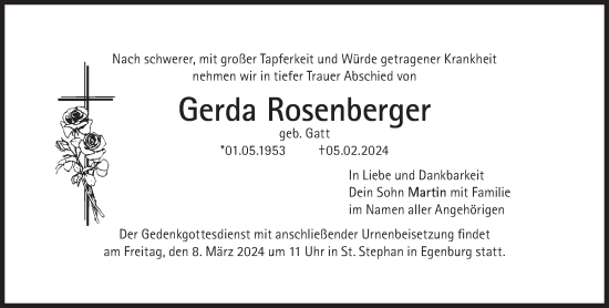 Traueranzeige von Gerda Rosenberger von Süddeutsche Zeitung