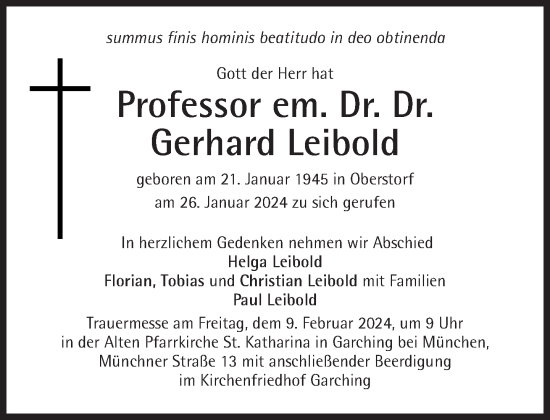 Traueranzeige von Gerhard Leibold von Süddeutsche Zeitung