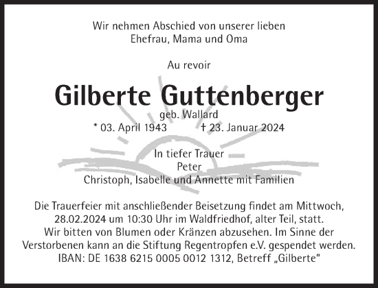 Traueranzeige von Gilberte Guttenberger von Süddeutsche Zeitung