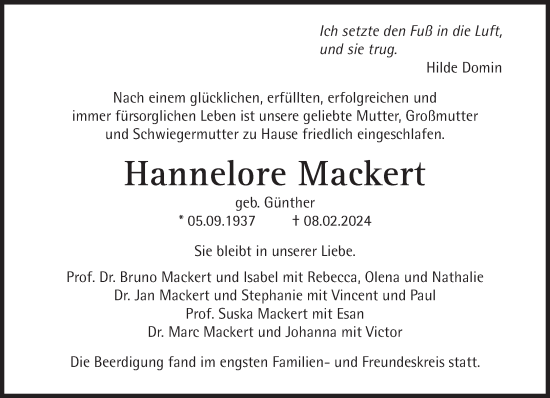 Traueranzeige von Hannelore Mackert von Süddeutsche Zeitung