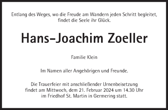 Traueranzeige von Hans-Joachim Zoeller von Süddeutsche Zeitung