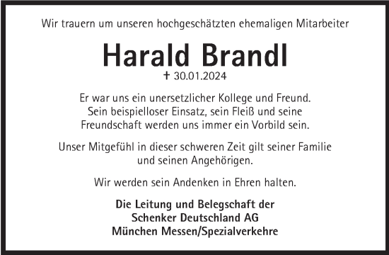Traueranzeige von Harald Brandl von Süddeutsche Zeitung