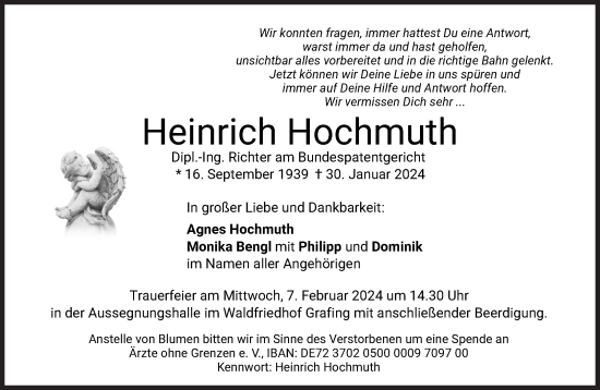 Traueranzeige von Heinrich Hochmuth von Süddeutsche Zeitung