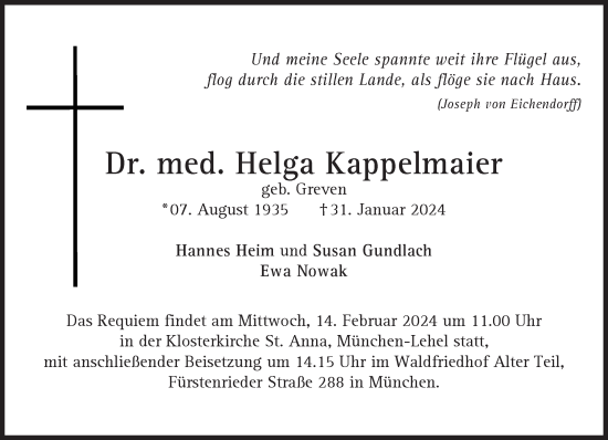 Traueranzeige von Helga Kappelmaier von Süddeutsche Zeitung