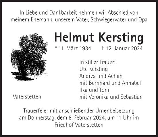 Traueranzeige von Helmut Kersting von Süddeutsche Zeitung