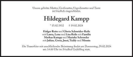 Traueranzeige von Hildegard Kampp von Süddeutsche Zeitung