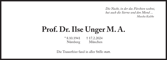 Traueranzeige von Ilse Unger von Süddeutsche Zeitung