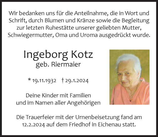 Traueranzeige von Ingeborg Kotz von Süddeutsche Zeitung