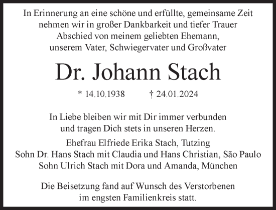 Traueranzeige von Johann Stach von Süddeutsche Zeitung