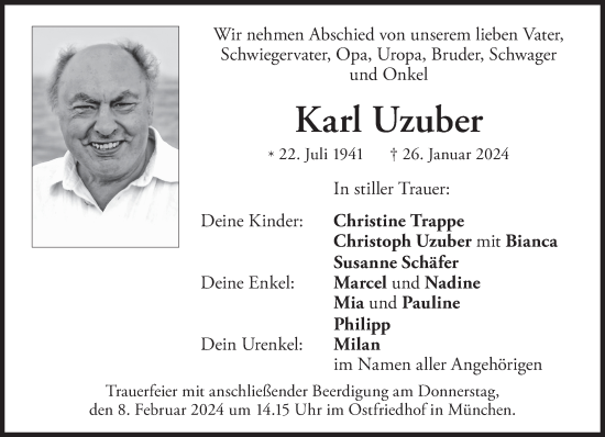 Traueranzeige von Karl Uzuber von Süddeutsche Zeitung