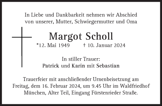 Traueranzeige von Margot Scholl von Süddeutsche Zeitung