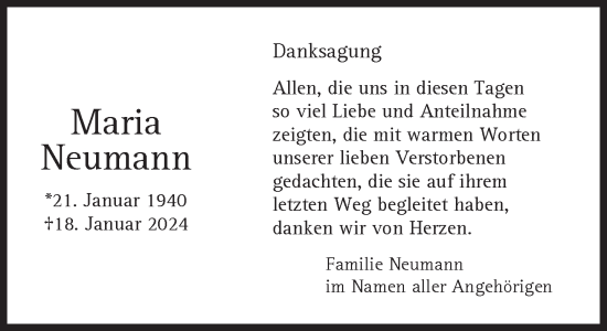 Traueranzeige von Maria Neumann von Süddeutsche Zeitung