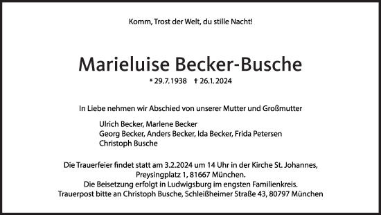 Traueranzeige von Marieluise Becker-Busche von Süddeutsche Zeitung