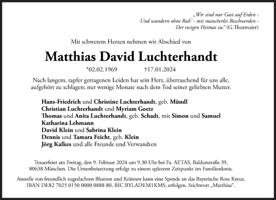 Traueranzeige von Matthias David Luchterhandt von Süddeutsche Zeitung