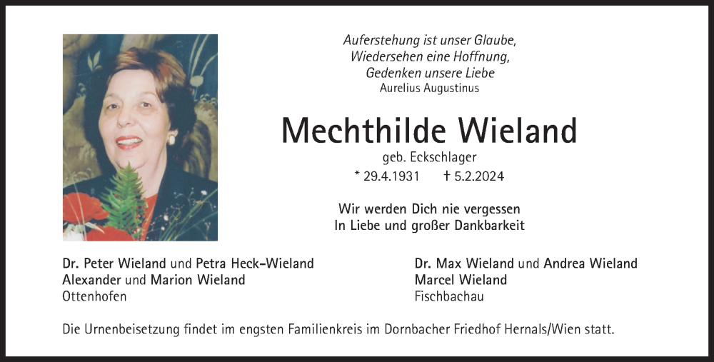  Traueranzeige für Mechthilde Wieland vom 10.02.2024 aus Süddeutsche Zeitung
