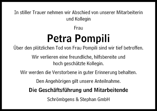 Traueranzeige von Petra Pompili von Süddeutsche Zeitung