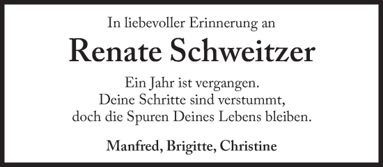 Traueranzeige von Renate Schweitzer von Süddeutsche Zeitung
