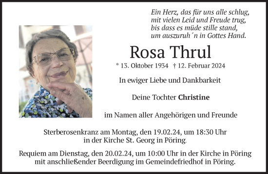 Traueranzeige von Rosa Thrul von Süddeutsche Zeitung