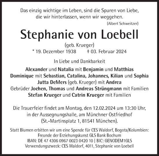 Traueranzeige von Stephanie von Loebell von Süddeutsche Zeitung