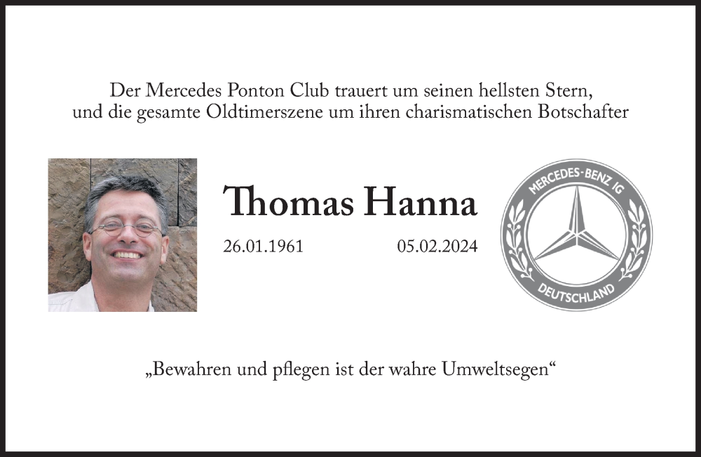  Traueranzeige für Thomas Hanna vom 10.02.2024 aus Süddeutsche Zeitung