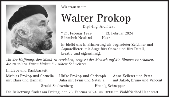 Traueranzeige von Walter Prokop von Süddeutsche Zeitung