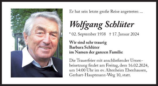 Traueranzeige von Wolfgang  Schlüter von Süddeutsche Zeitung