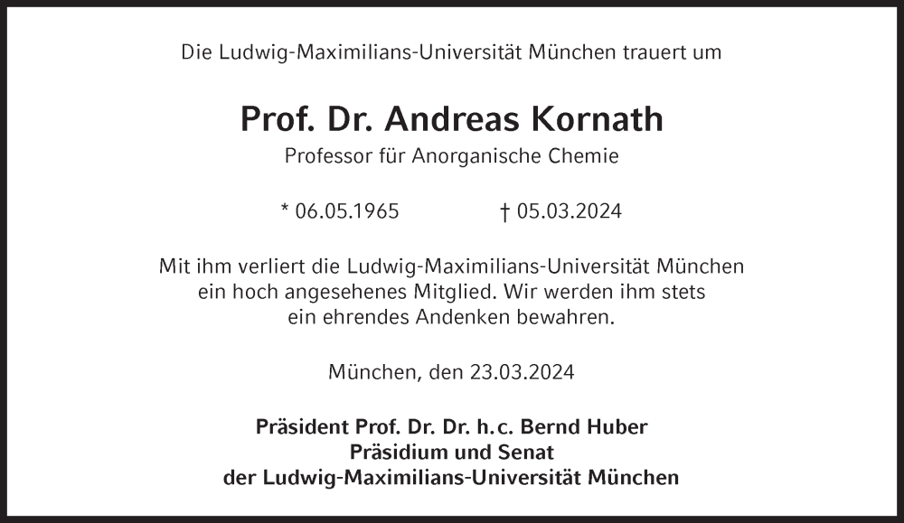  Traueranzeige für Andreas Kornath vom 23.03.2024 aus Süddeutsche Zeitung