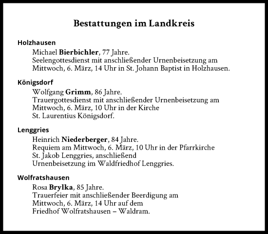 Traueranzeige von Bestattungen vom 06.03.2024 von Süddeutsche Zeitung