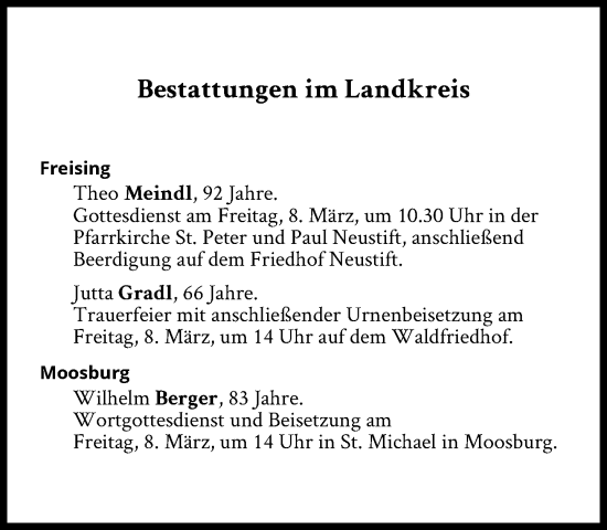 Traueranzeige von Bestattungen vom 08.03.2024 von Süddeutsche Zeitung