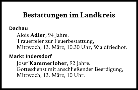 Traueranzeige von Bestattungen vom 13.03.2024 von Süddeutsche Zeitung