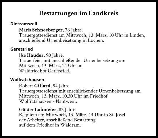 Traueranzeige von Bestattungen vom 13.03.2024 von Süddeutsche Zeitung