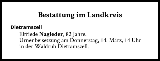 Traueranzeige von Bestattungen vom 14.03.2024 von Süddeutsche Zeitung