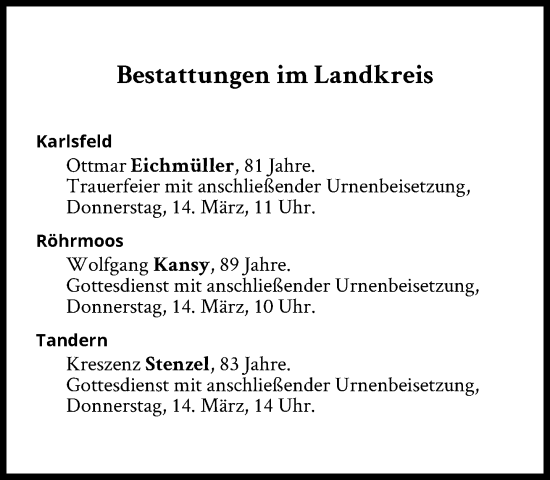 Traueranzeige von Bestattungen vom 14.03.2024 von Süddeutsche Zeitung