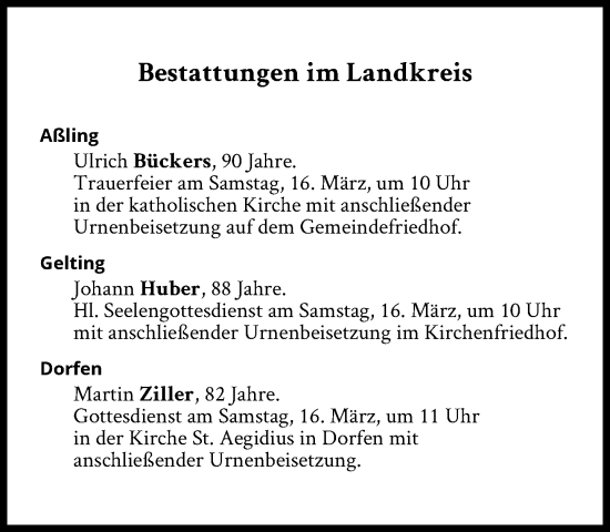 Traueranzeige von Bestattungen vom 16.03.2024 von Süddeutsche Zeitung