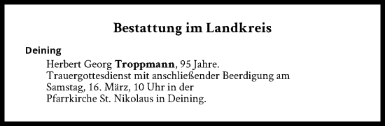 Traueranzeige von Bestattungen vom 16.03.2024 von Süddeutsche Zeitung