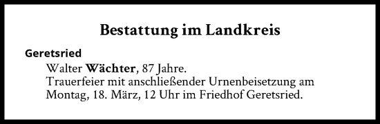 Traueranzeige von Bestattungen vom 18.03.2024 von Süddeutsche Zeitung