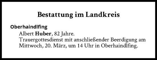 Traueranzeige von Bestattungen vom 20.03.2024 von Süddeutsche Zeitung