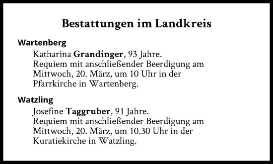 Traueranzeige von Bestattungen vom 20.03.2024 von Süddeutsche Zeitung