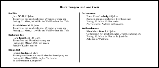 Traueranzeige von Bestattungen vom 22.03.2024 von Süddeutsche Zeitung