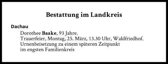 Traueranzeige von Bestattungen vom 25.03.2024 von Süddeutsche Zeitung