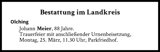 Traueranzeige von Bestattungen vom 25.03.2024 von Süddeutsche Zeitung