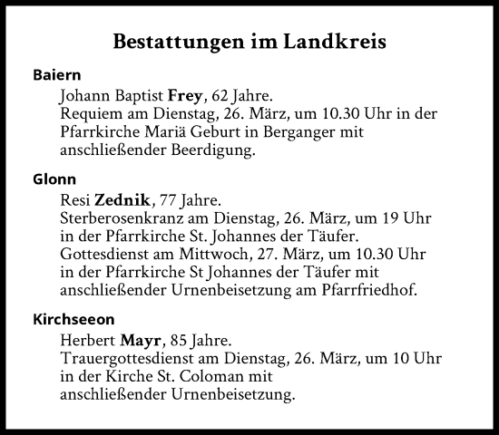 Traueranzeige von Bestattungen vom 26.03.2024 von Süddeutsche Zeitung