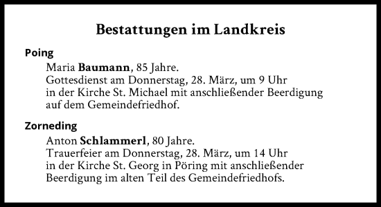 Traueranzeige von Bestattungen vom 28.03.2024 von Süddeutsche Zeitung