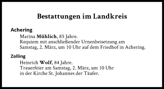 Traueranzeige von Bestattungskalender vom 02.03.2024 von Süddeutsche Zeitung