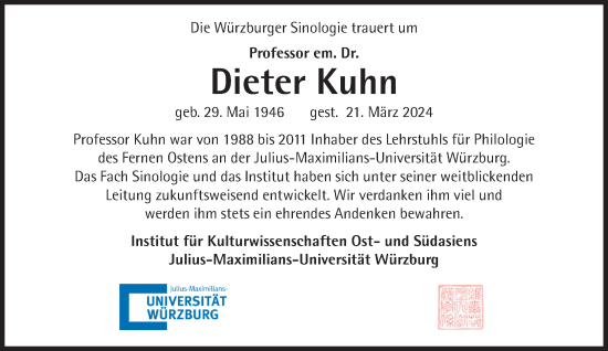 Traueranzeige von Dieter Kuhn von Süddeutsche Zeitung