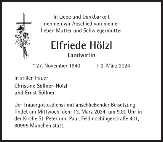 Traueranzeige von Elfriede Hölzl von Süddeutsche Zeitung
